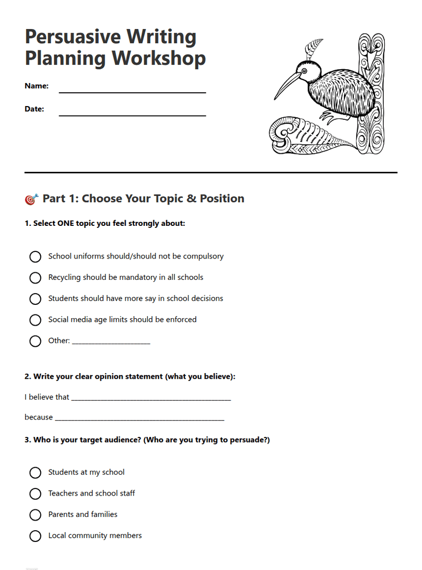 Persuasive Writing Planning Workshop