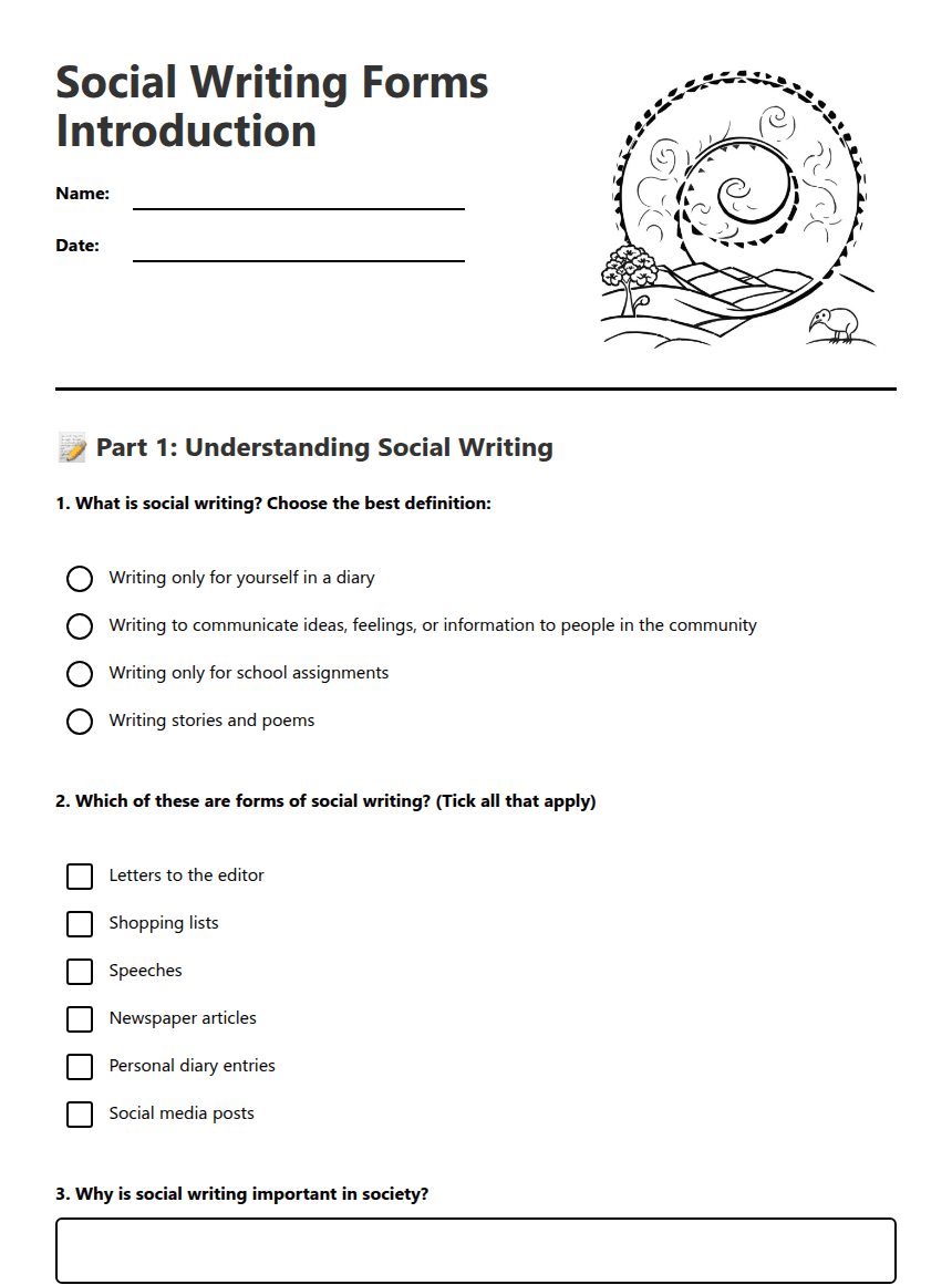 Social Writing Forms Introduction worksheet preview