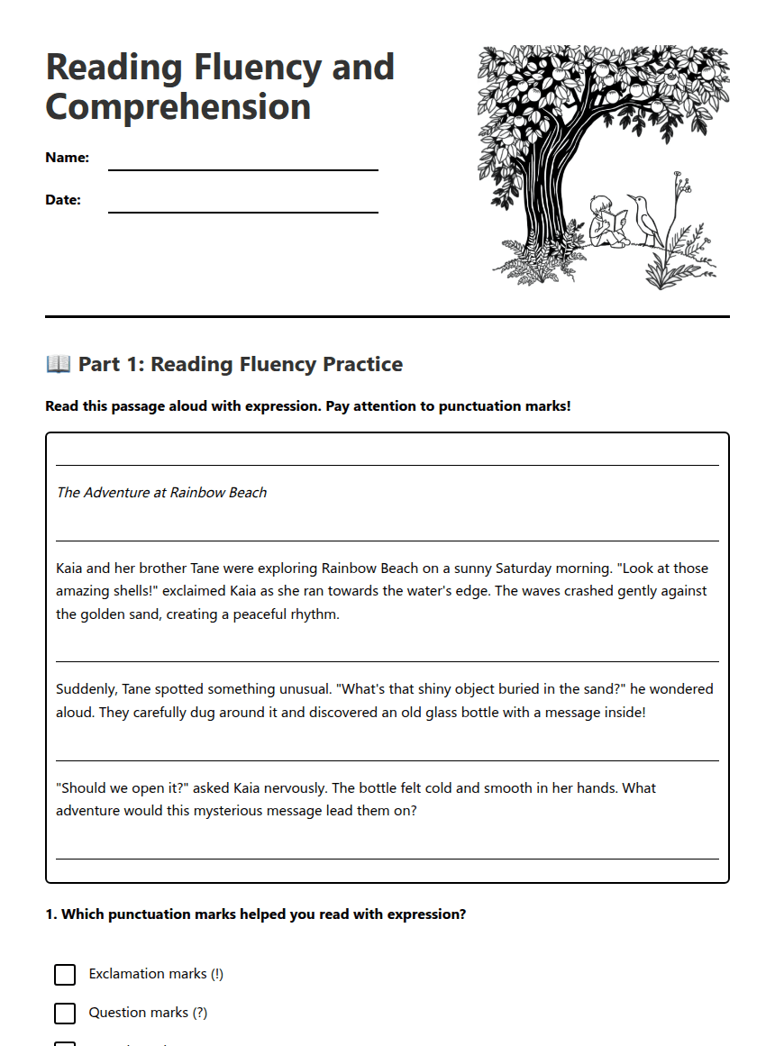 Reading Fluency and Comprehension worksheet preview