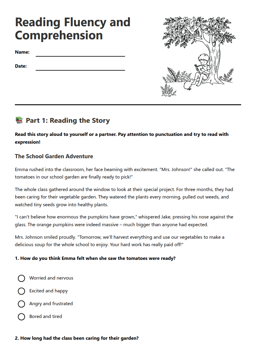Reading Fluency and Comprehension worksheet preview