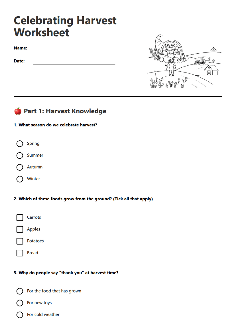 Celebrating Harvest Worksheet