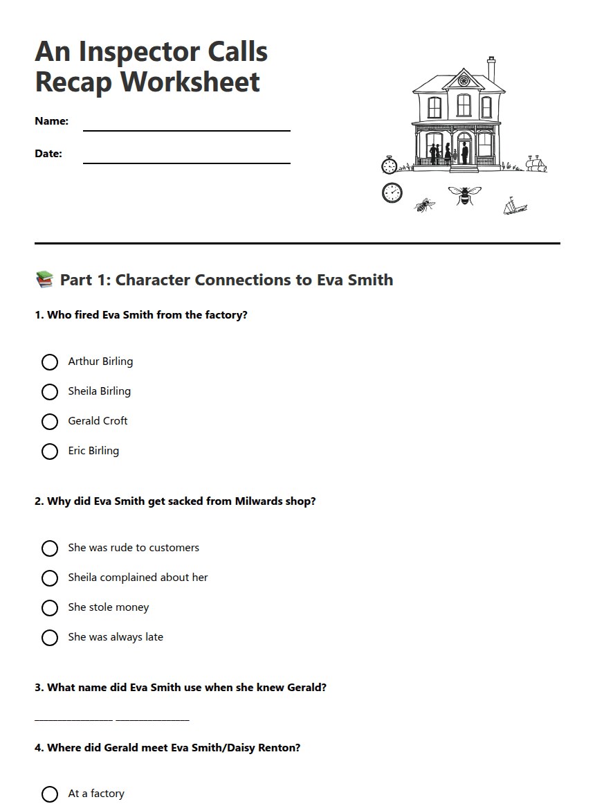 Inspector Calls Recap Worksheet worksheet preview