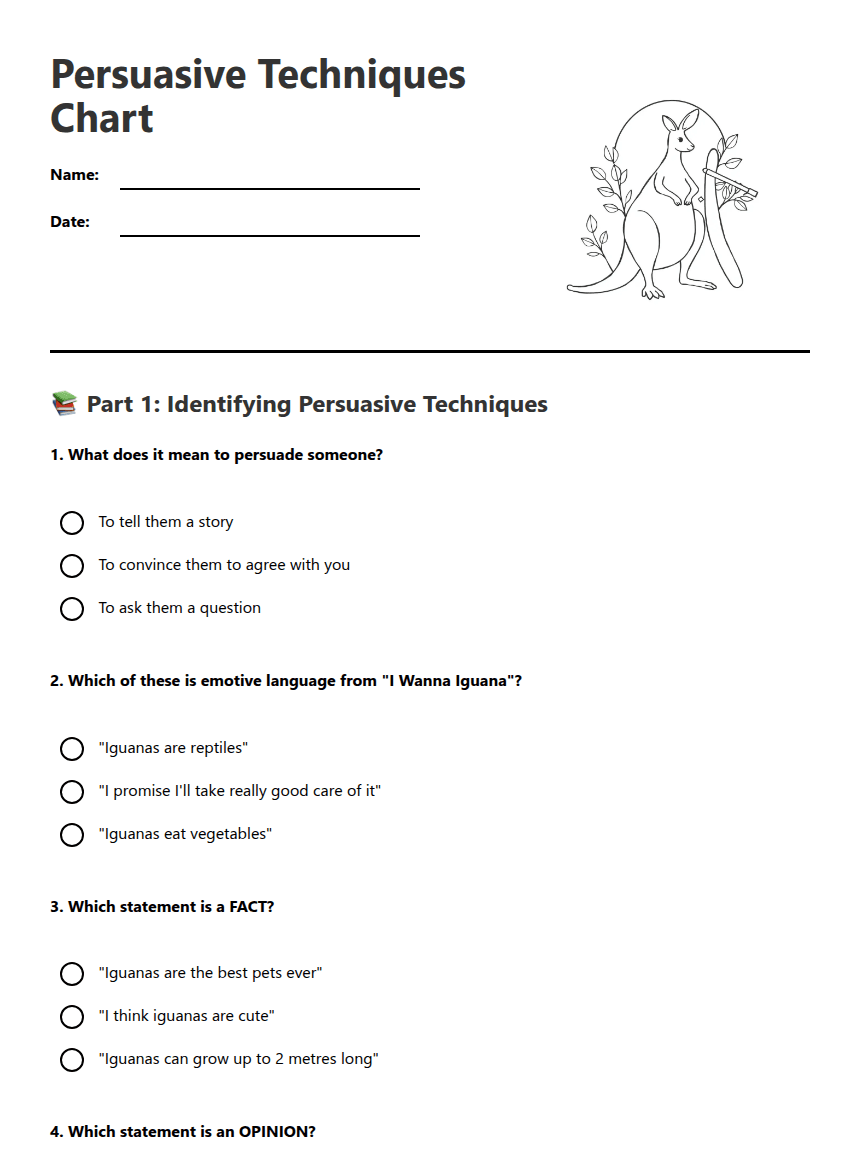 Persuasive Techniques Chart worksheet preview