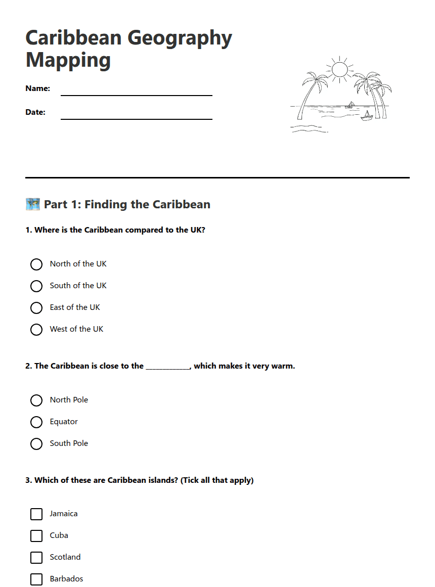 Caribbean Geography Mapping worksheet preview