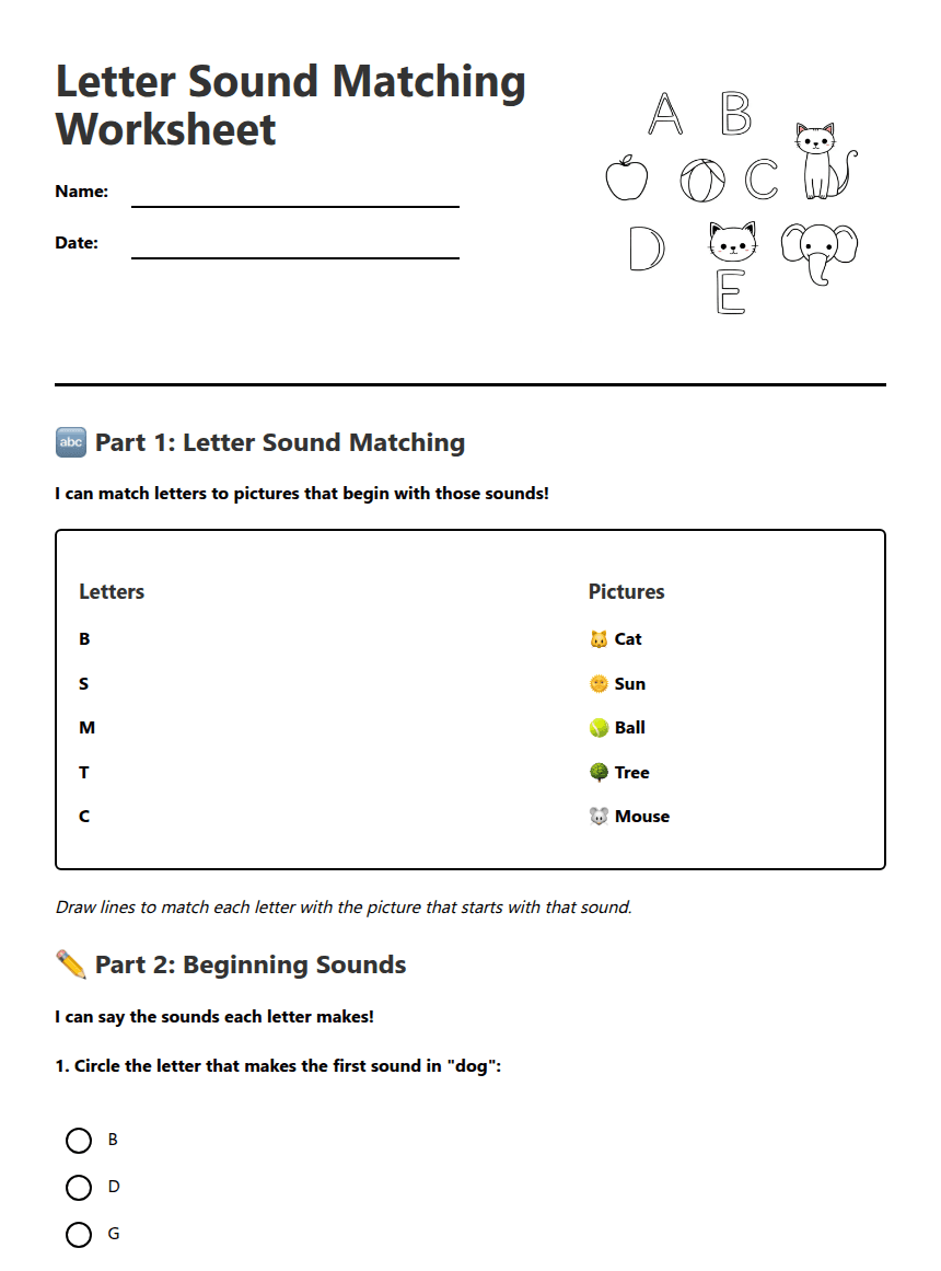 Letter Sound Matching Worksheet worksheet preview