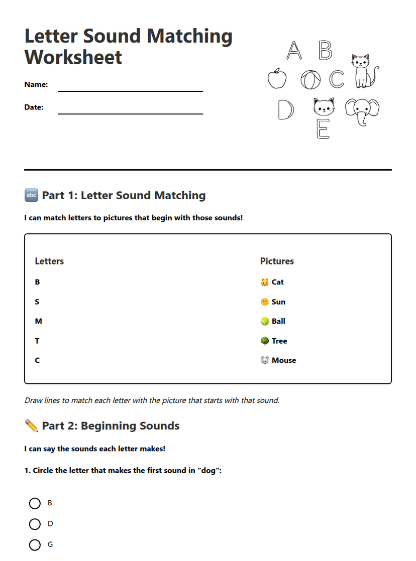 Letter Sound Matching Worksheet