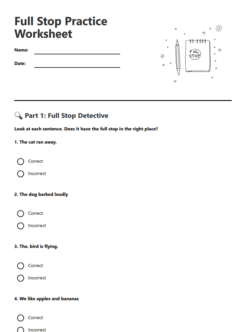 Full Stop Practice Worksheet