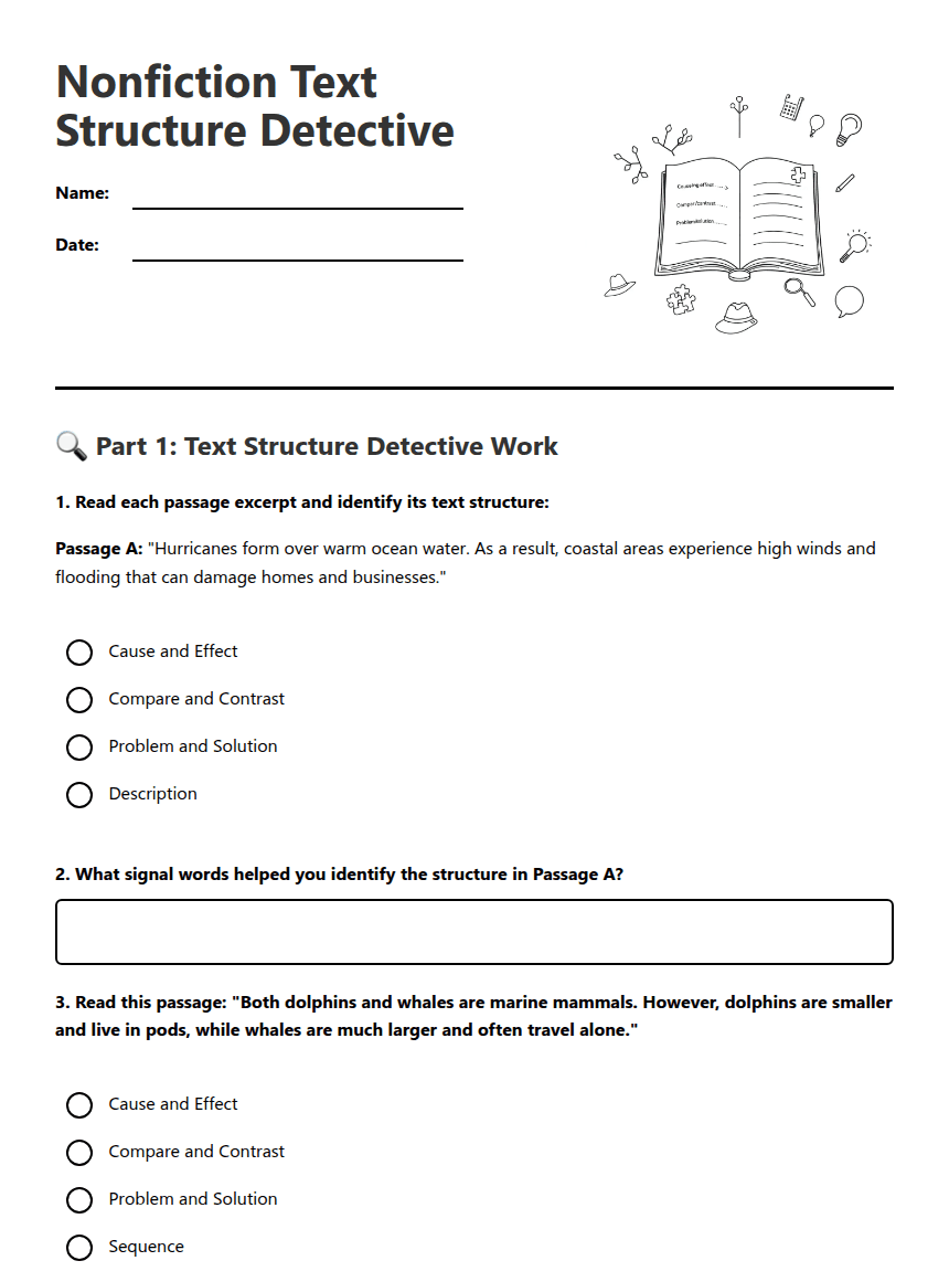 Nonfiction Text Structure Detective worksheet preview