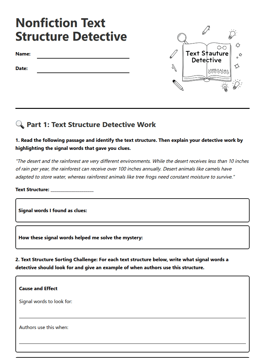 Nonfiction Text Structure Detective worksheet preview