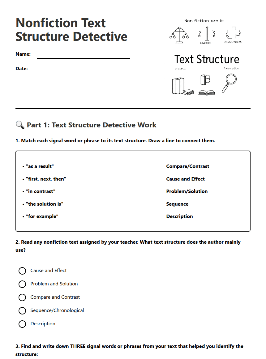 Nonfiction Text Structure Detective worksheet preview