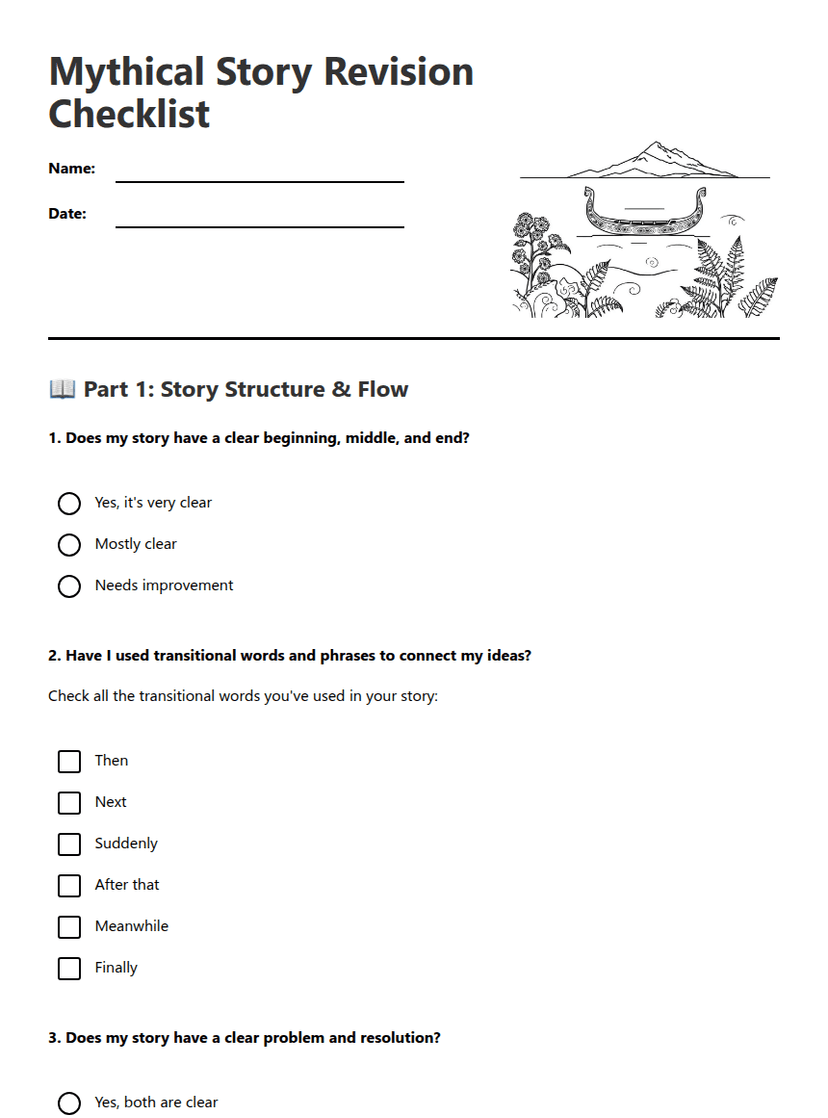 Mythical Story Revision Checklist