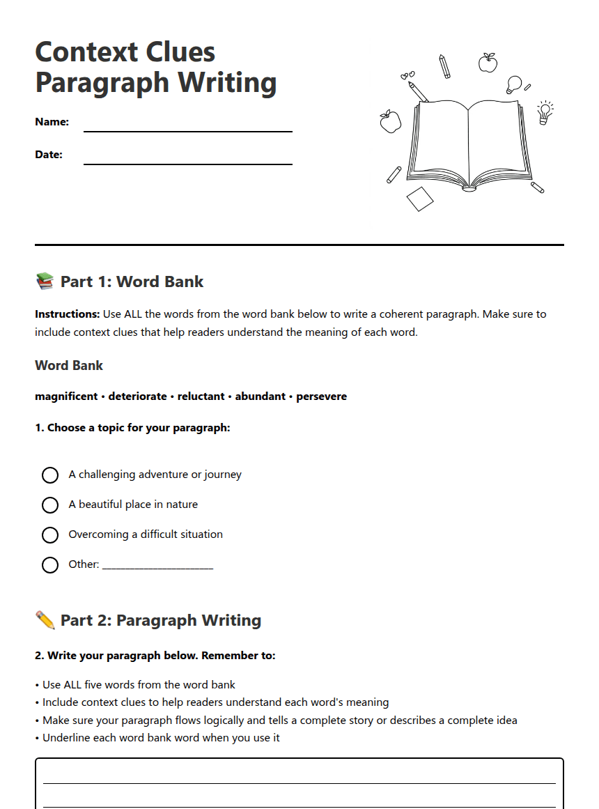 Context Clues Paragraph Writing worksheet preview