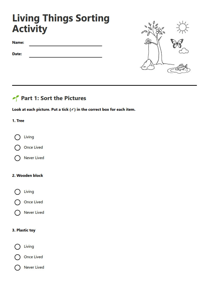 Living Things Sorting Activity