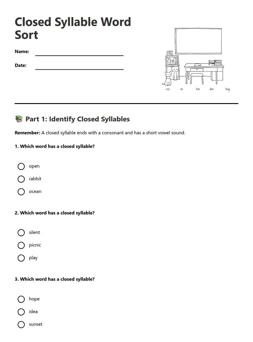 Closed Syllable Word Sort