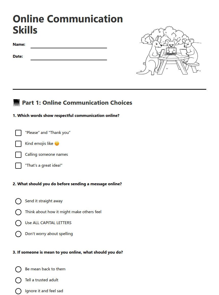 Online Communication Skills worksheet preview