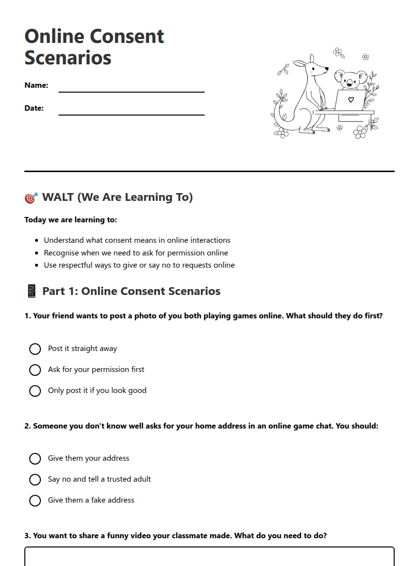 Online Consent Scenarios worksheet preview