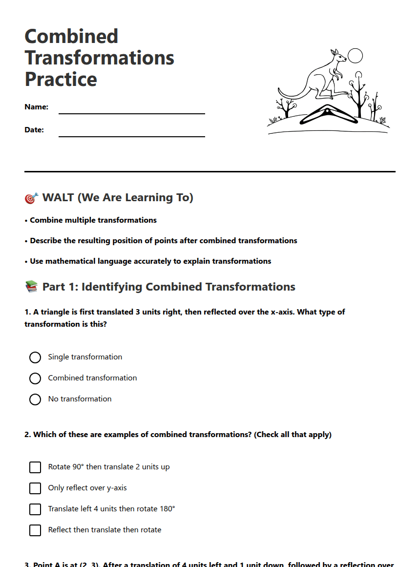 Combined Transformations Practice worksheet preview