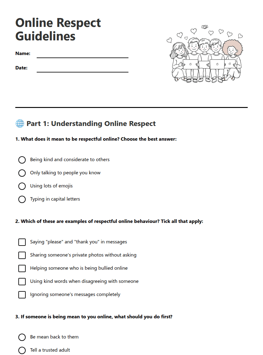 Online Respect Guidelines worksheet preview