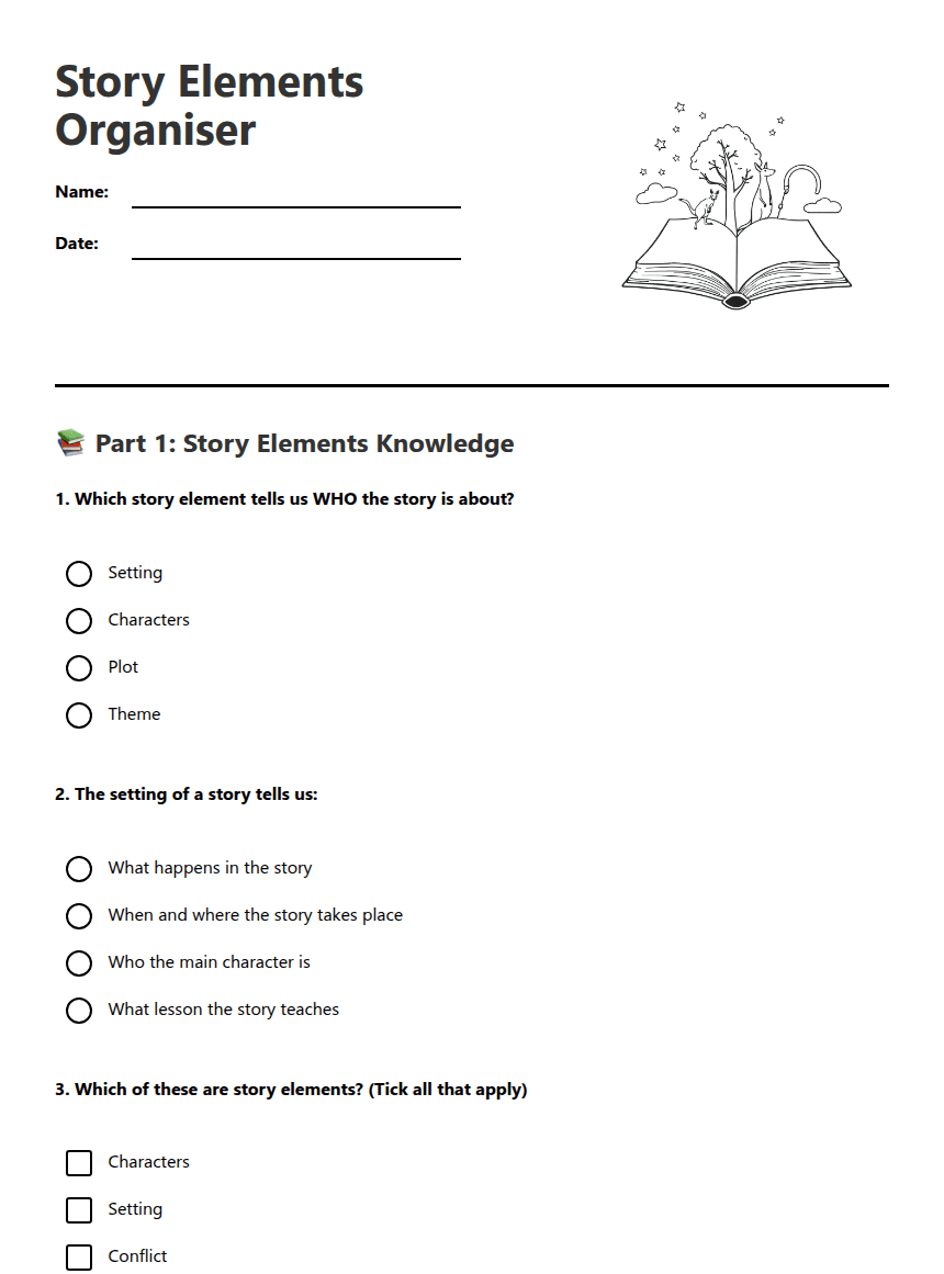 Story Elements Organiser worksheet preview