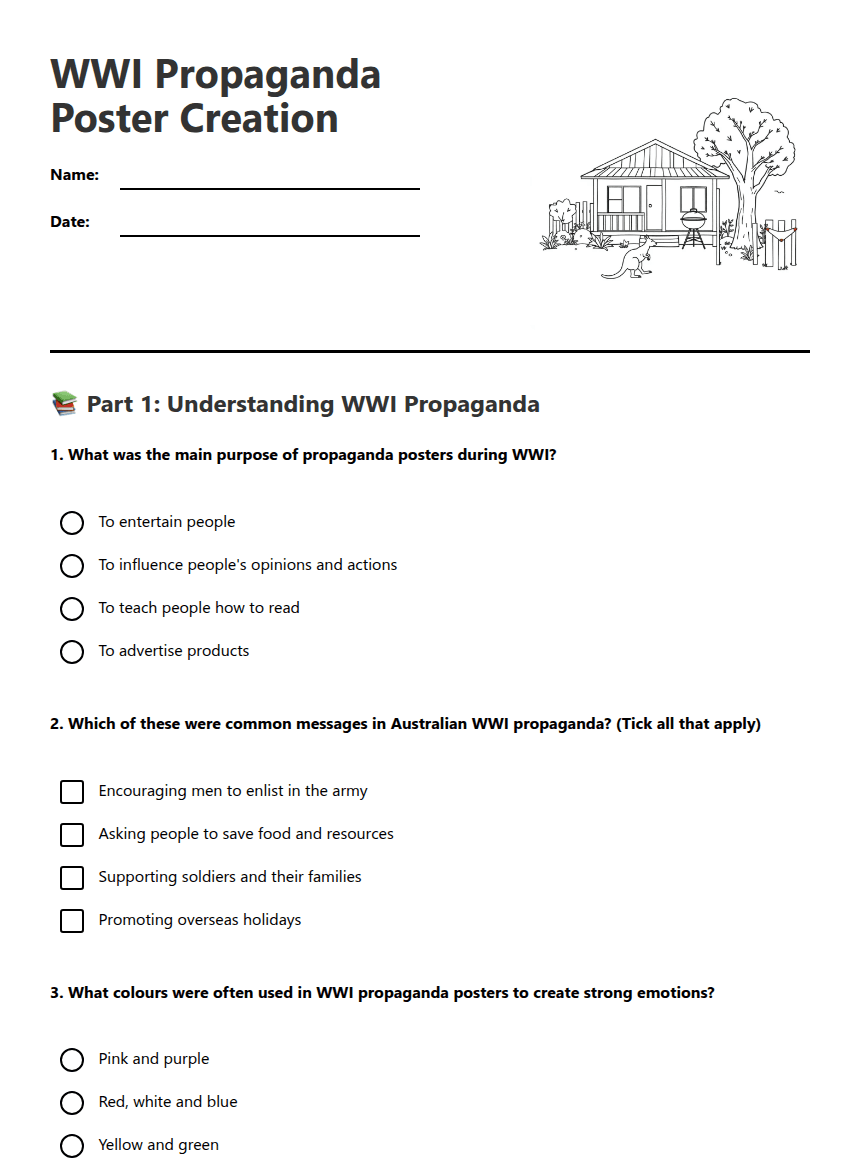 WWI Propaganda Poster Creation worksheet preview