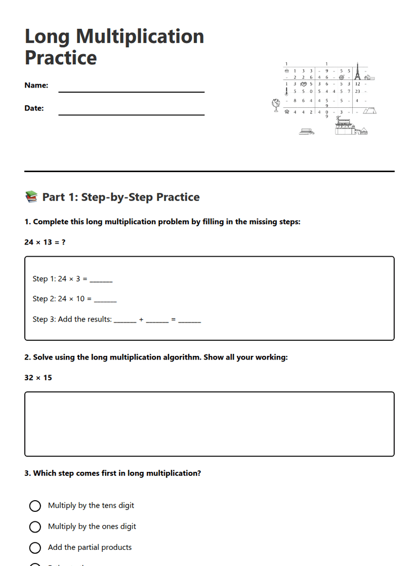 Long Multiplication Practice