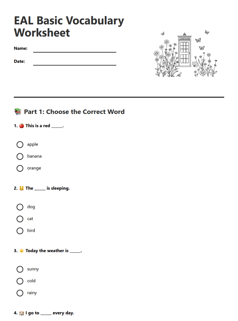 EAL Basic Vocabulary Worksheet