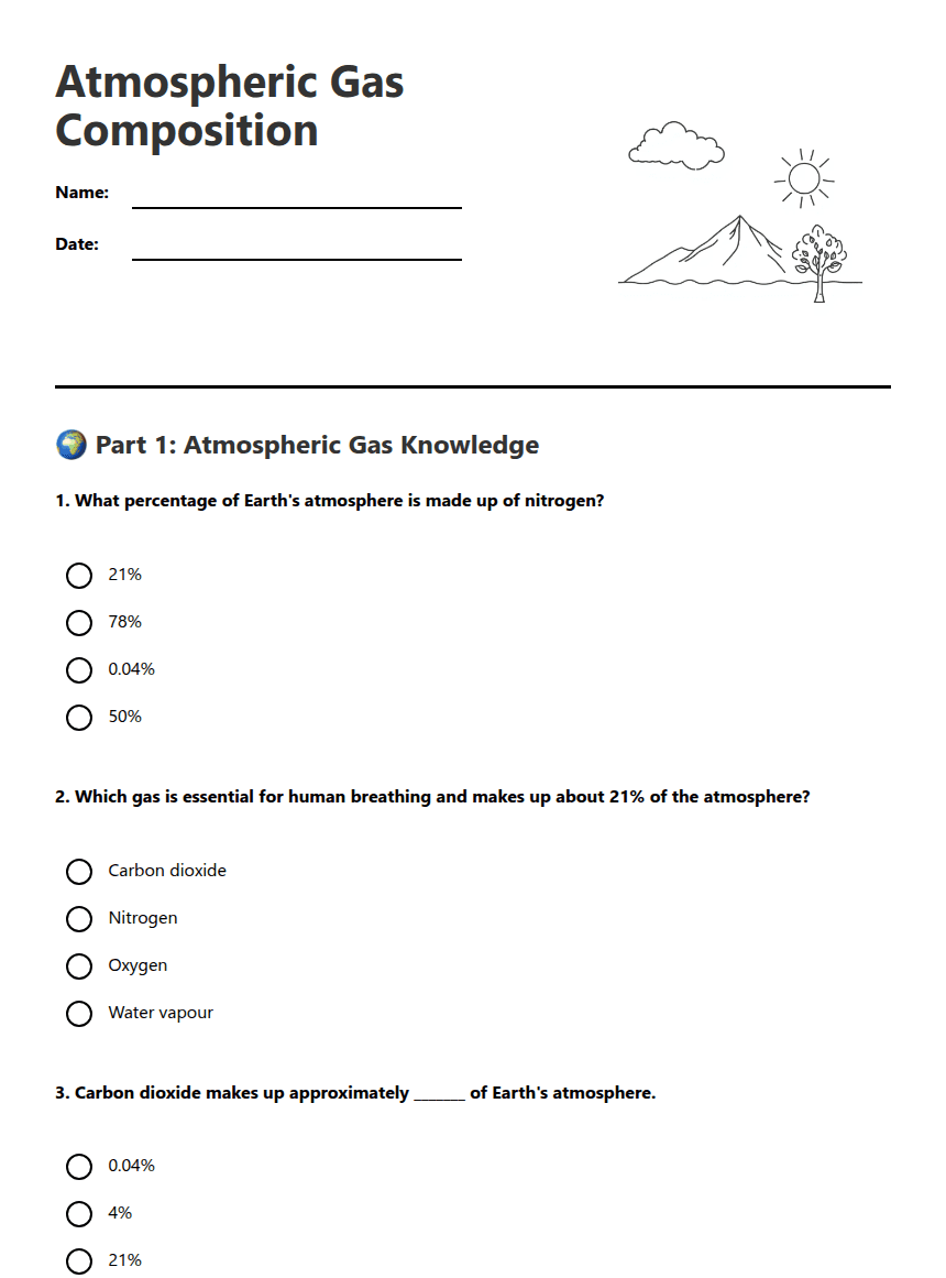 Atmospheric Gas Composition worksheet preview
