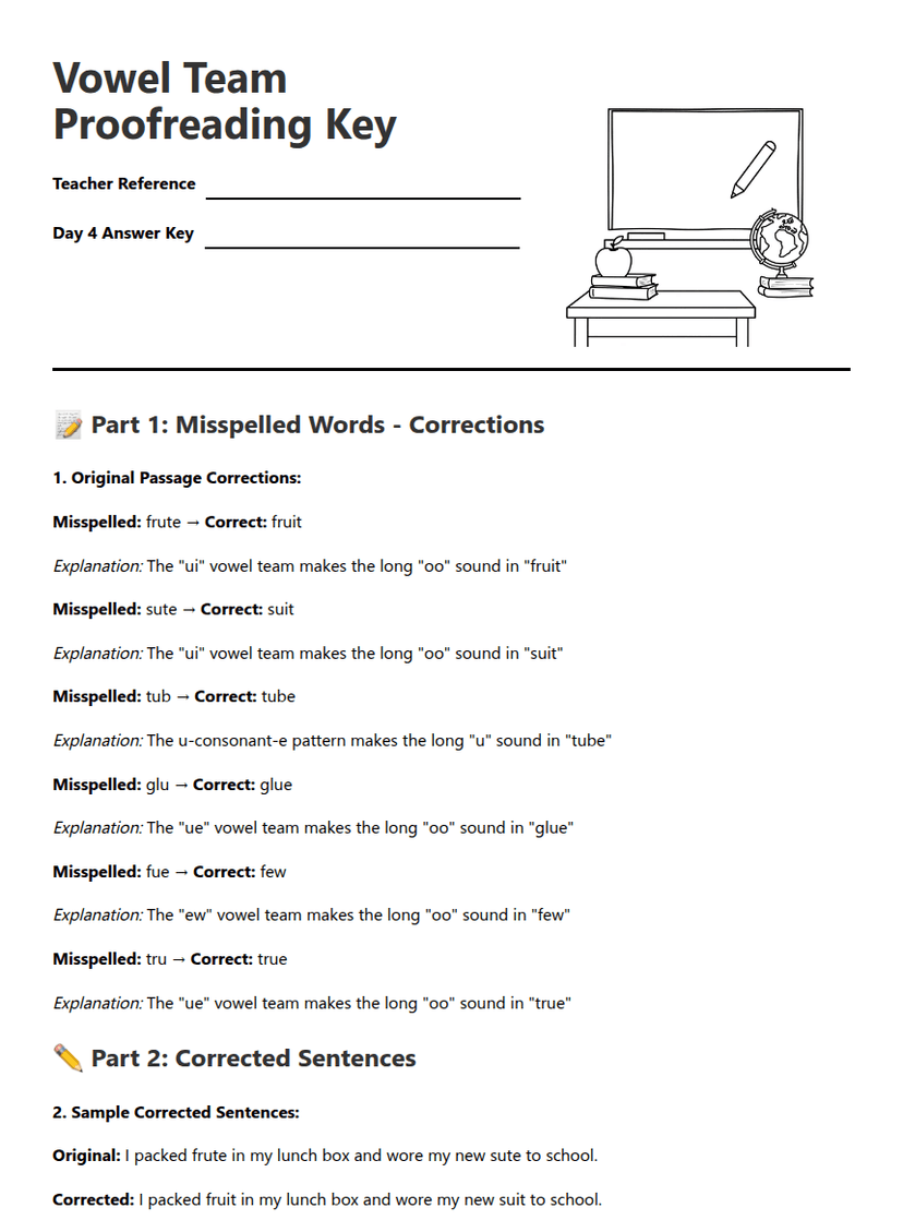 Vowel Team Proofreading Key