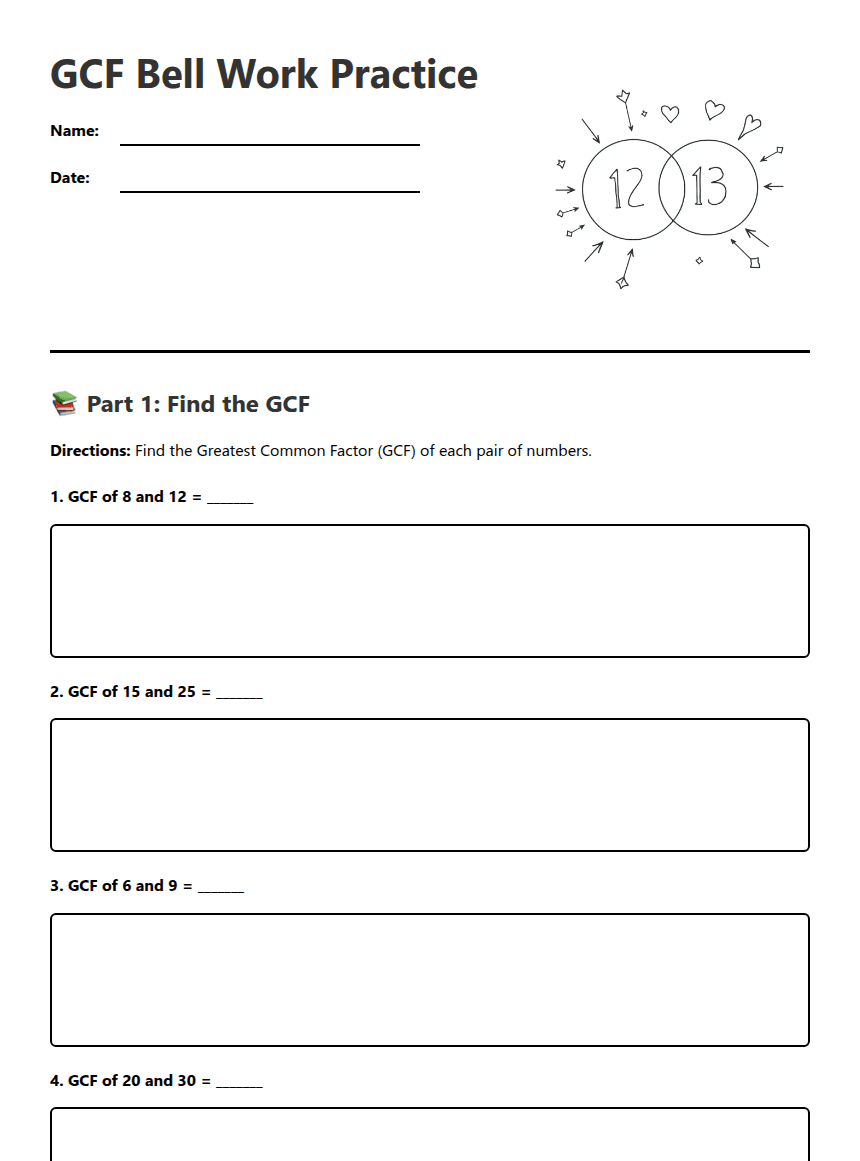 GCF Bell Work Practice worksheet preview