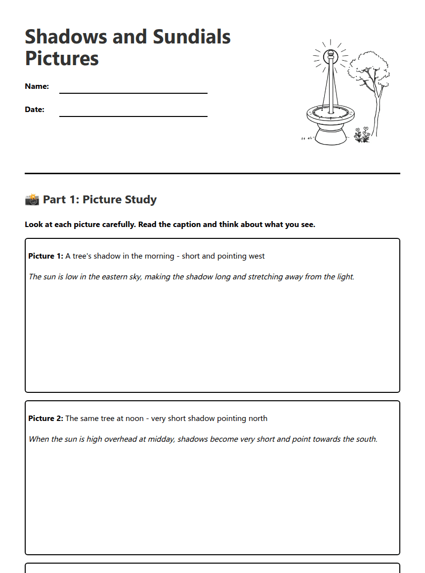 Shadows and Sundials Pictures worksheet preview