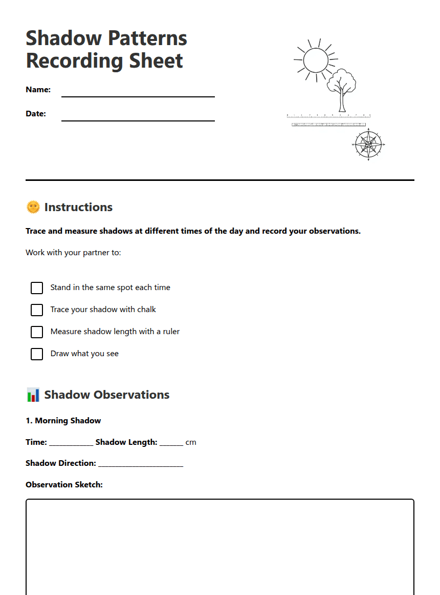 Shadow Patterns Recording Sheet worksheet preview