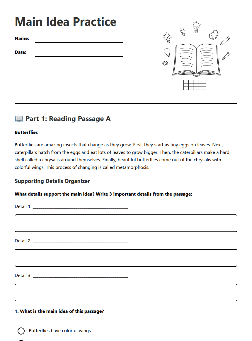 Main Idea Practice worksheet preview