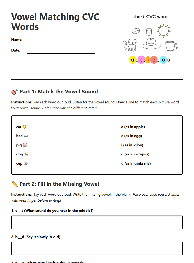 Vowel Matching CVC Words