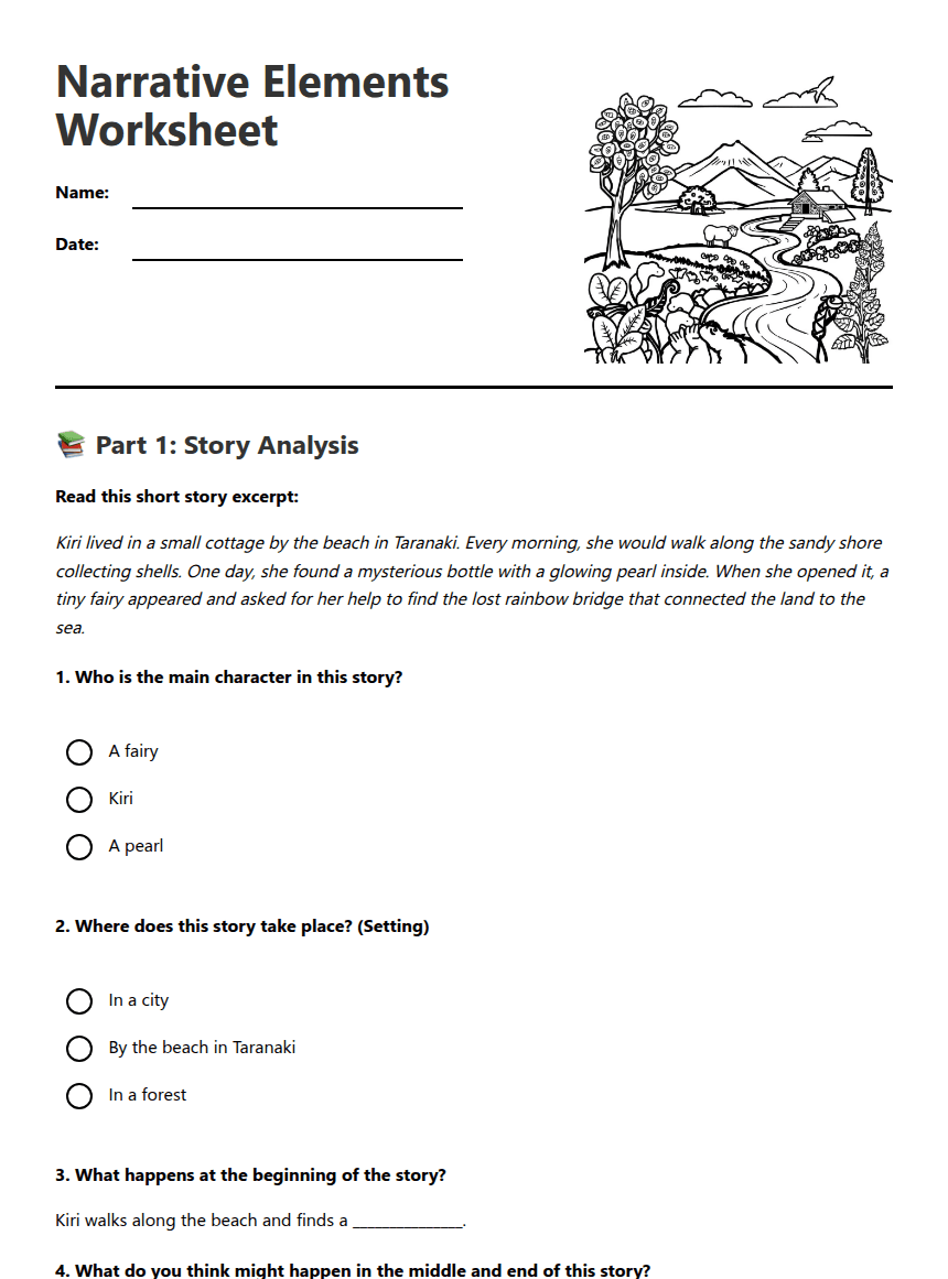 Narrative Elements Worksheet worksheet preview