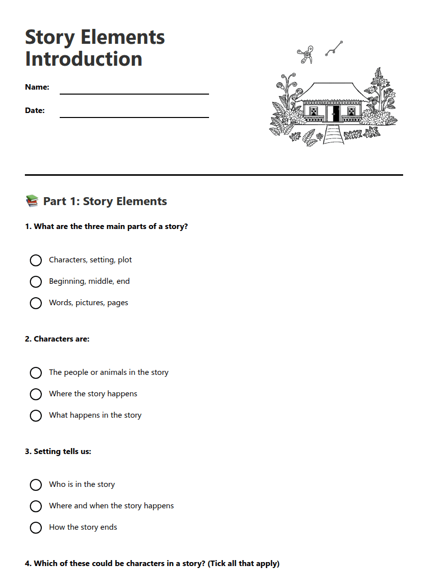 Story Elements Introduction worksheet preview