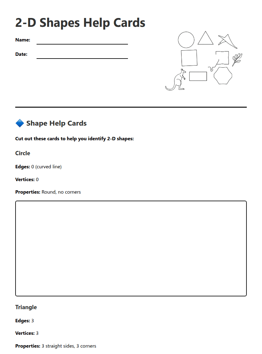 2-D Shapes Help Cards worksheet preview