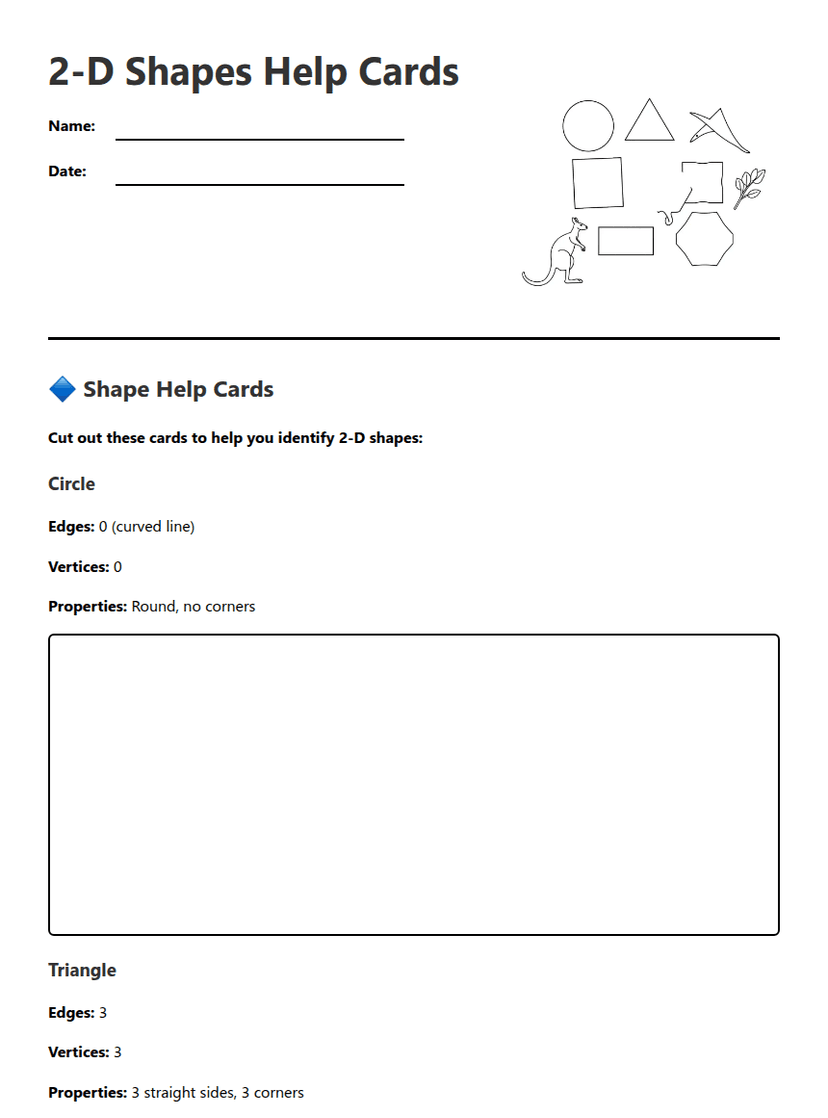 2-D Shapes Help Cards