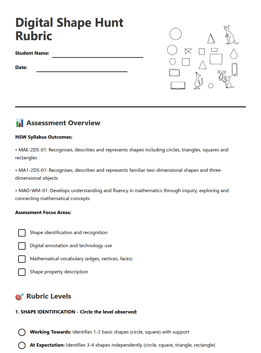 Digital Shape Hunt Rubric worksheet preview