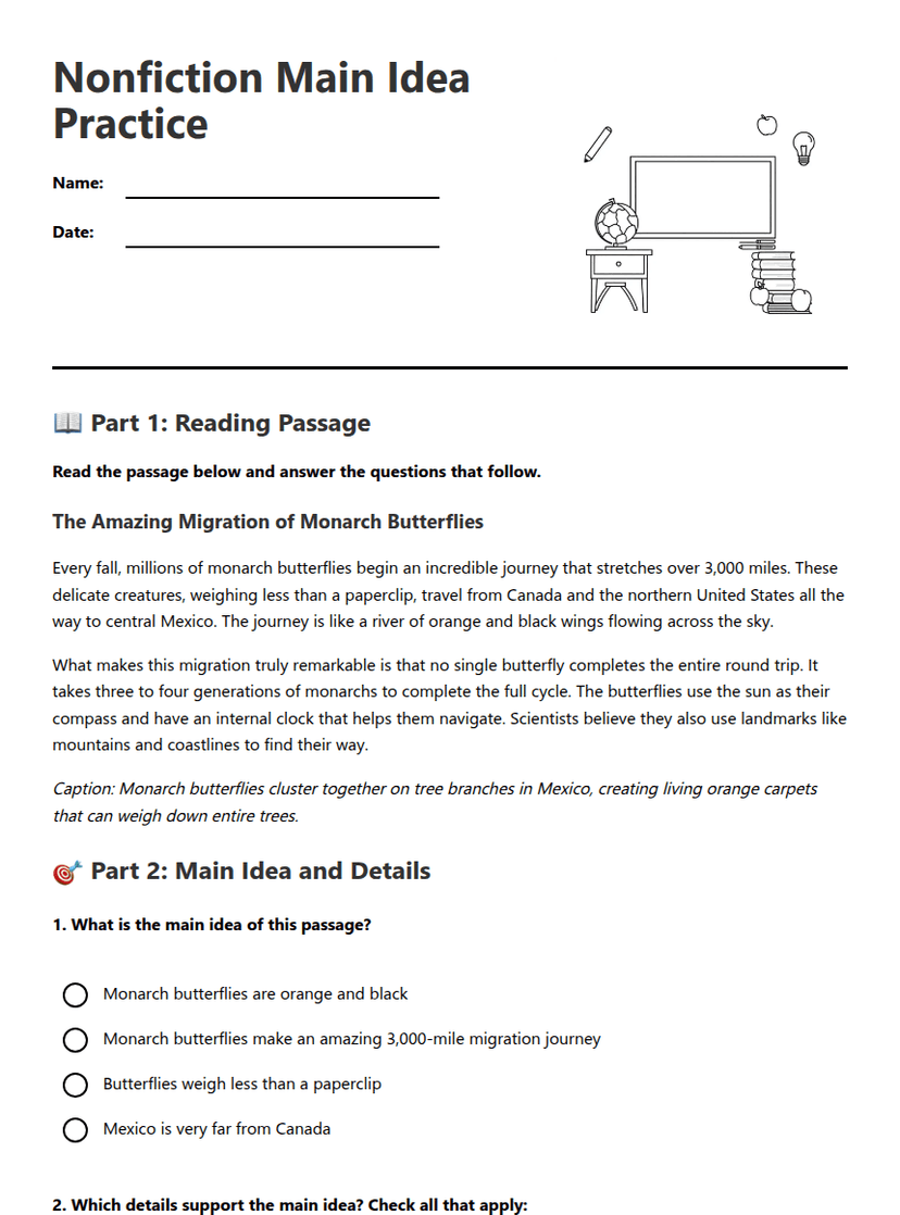 Nonfiction Main Idea Practice