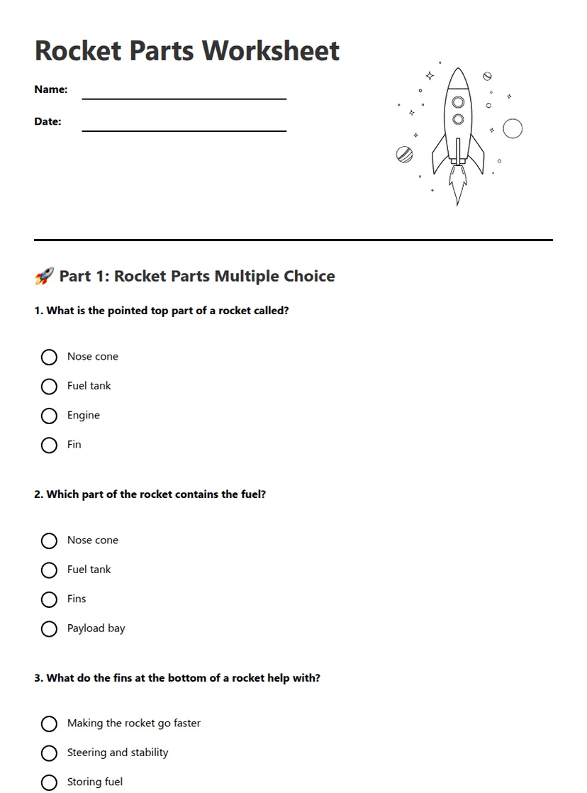 Rocket Parts Worksheet