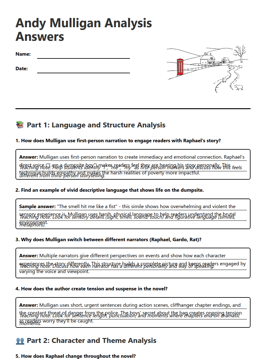 Andy Mulligan Analysis Answers worksheet preview