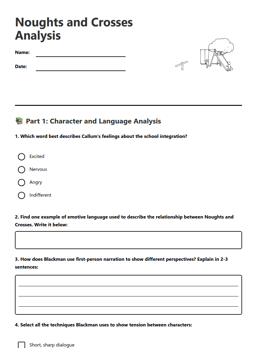Noughts and Crosses Analysis worksheet preview