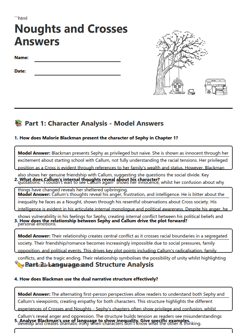 Noughts and Crosses Answers worksheet preview