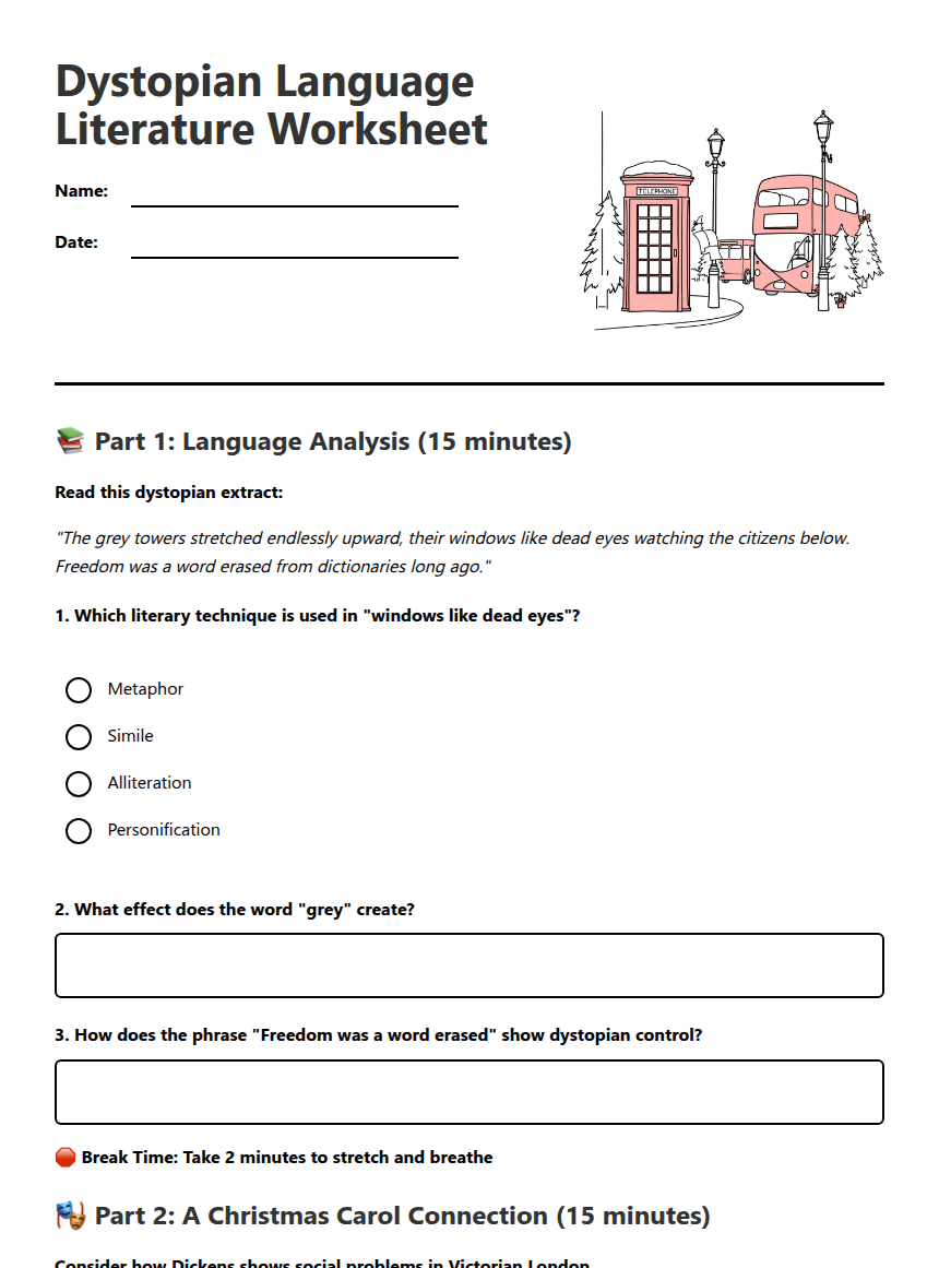 Dystopian Language Literature Worksheet worksheet preview