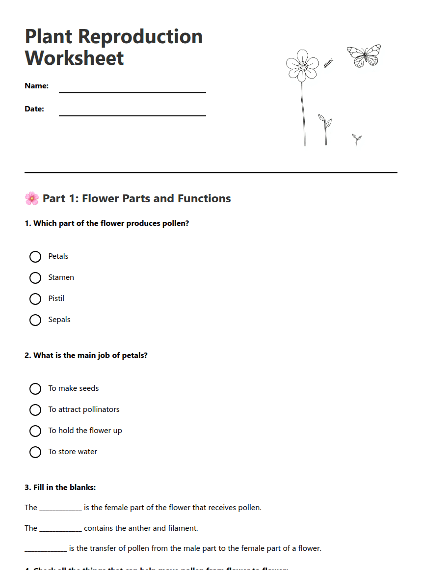 Plant Reproduction Worksheet worksheet preview