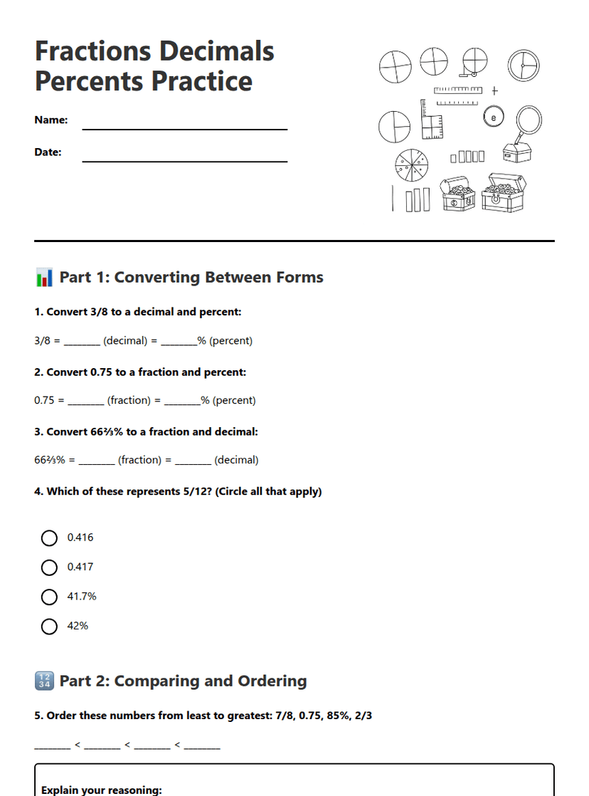 Fractions Decimals Percents Practice
