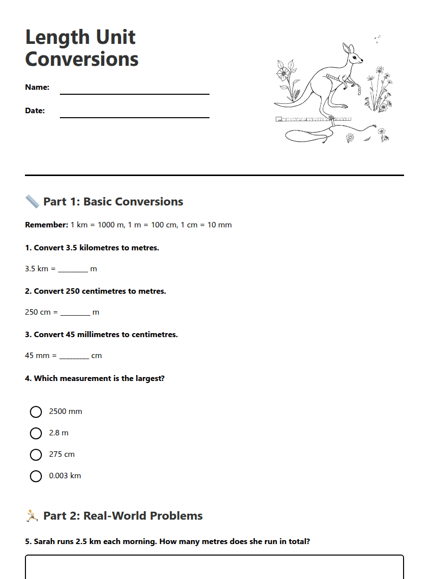 Length Unit Conversions worksheet preview