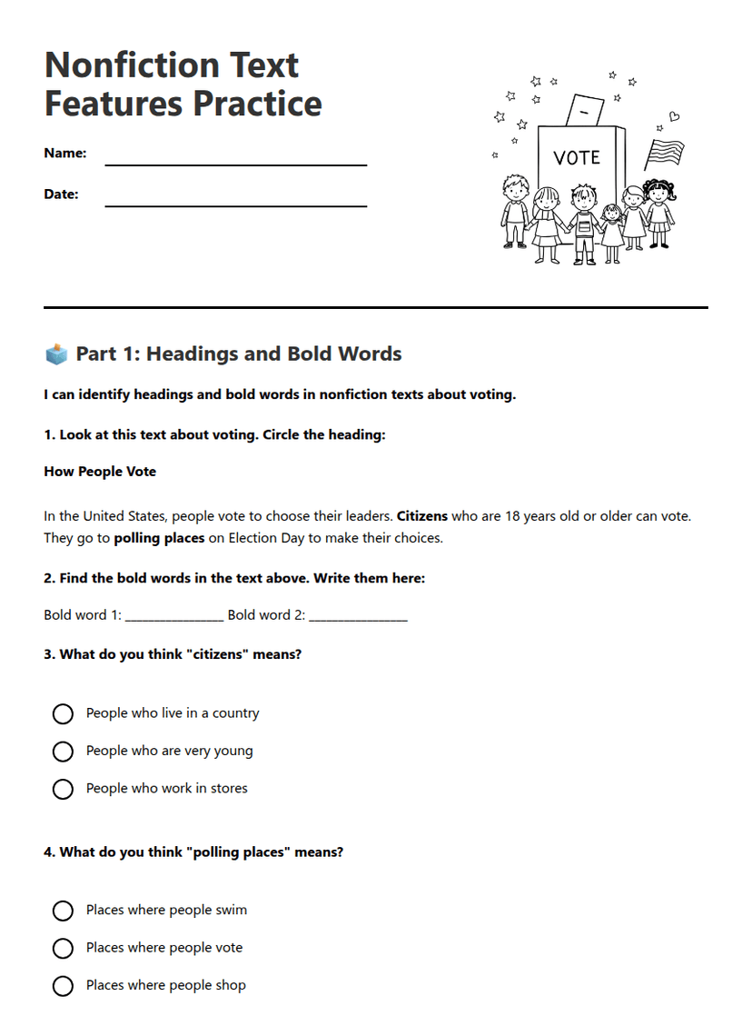 Nonfiction Text Features Practice