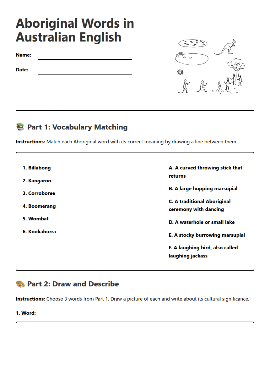 Aboriginal Words and Gestures worksheet preview