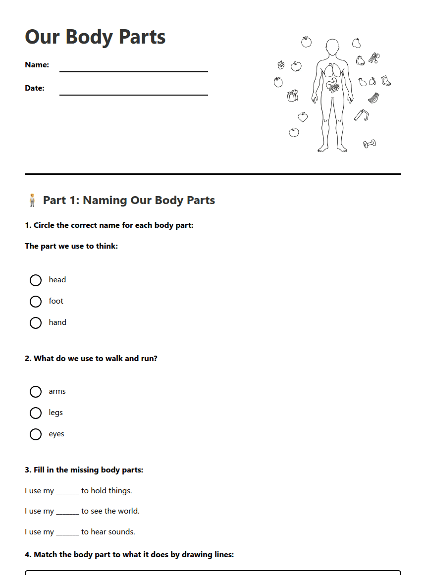 Our Body Parts worksheet preview